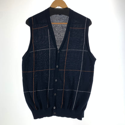 【中古品】【メンズ】 BURBERRY LONDON バーバリー ロンドン LINEN ニット ベスト トップス 古着 141-261009-mh-10-fuzh サイズ：L カラー：ブラック・チェック 万代Net店