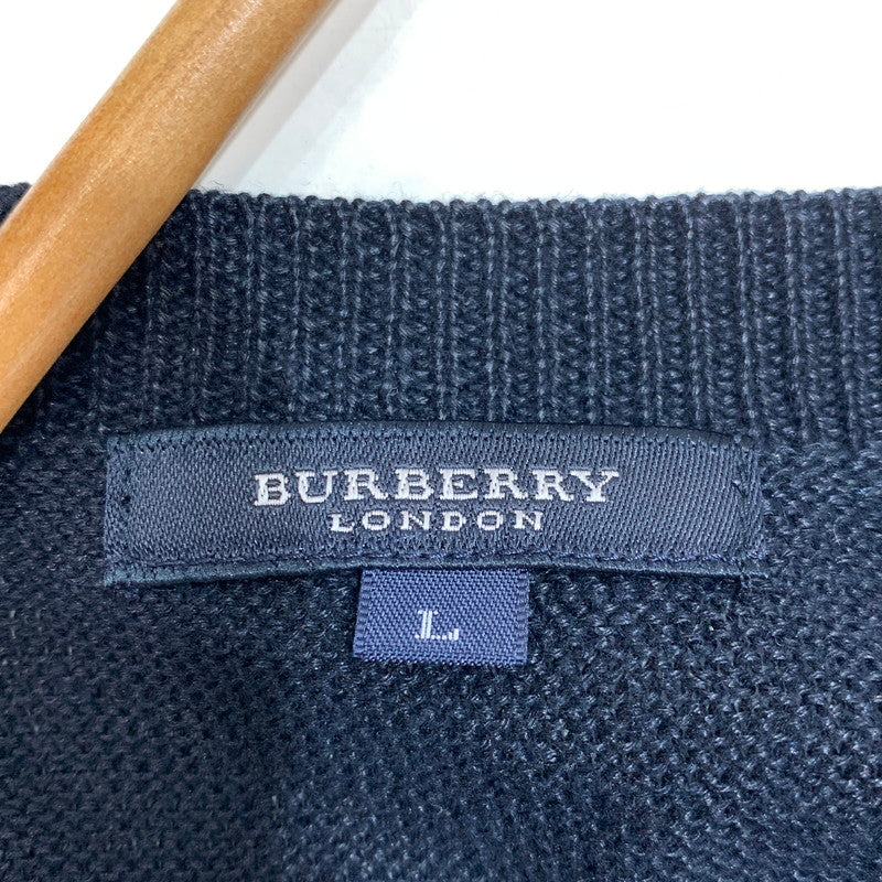 【中古品】【メンズ】 BURBERRY LONDON バーバリー ロンドン LINEN ニット ベスト トップス 古着 141-261009-mh-10-fuzh サイズ：L カラー：ブラック・チェック 万代Net店