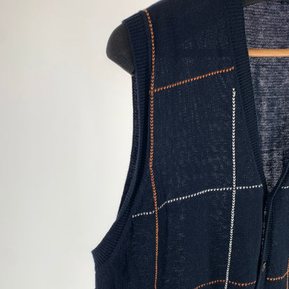 【中古品】【メンズ】 BURBERRY LONDON バーバリー ロンドン LINEN ニット ベスト トップス 古着 141-261009-mh-10-fuzh サイズ：L カラー：ブラック・チェック 万代Net店
