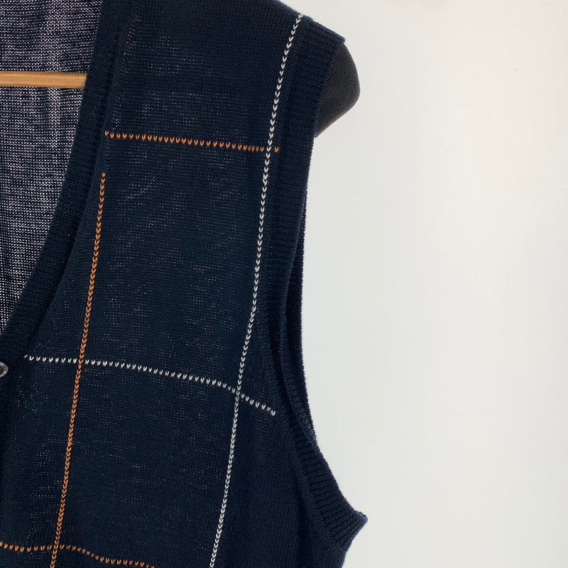 【中古品】【メンズ】 BURBERRY LONDON バーバリー ロンドン LINEN ニット ベスト トップス 古着 141-261009-mh-10-fuzh サイズ：L カラー：ブラック・チェック 万代Net店