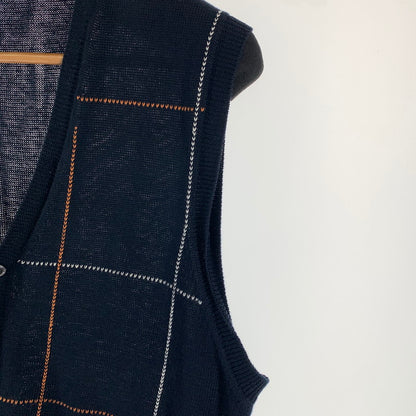 【中古品】【メンズ】 BURBERRY LONDON バーバリー ロンドン LINEN ニット ベスト トップス 古着 141-261009-mh-10-fuzh サイズ：L カラー：ブラック・チェック 万代Net店