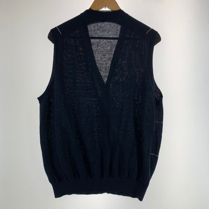 【中古品】【メンズ】 BURBERRY LONDON バーバリー ロンドン LINEN ニット ベスト トップス 古着 141-261009-mh-10-fuzh サイズ：L カラー：ブラック・チェック 万代Net店