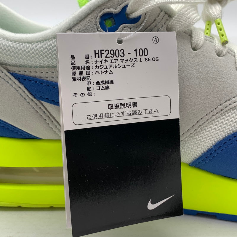 【中古美品】【メンズ】 NIKE ナイキ HF2903-100 AIR MAX 1 '86 OG "ROYAL AND VOLT" エアマックス スニーカー 靴 160-260922-gm-27-fuzh サイズ：28cm カラー：ホワイト ブルー 万代Net店