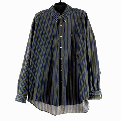 【中古品】【メンズ】 TOMMY HILFIGER トミーヒルフィガー 長袖シャツ 紺.緑.黄.ストライプ SIZE:XL フラッグタグ ※汚れ・使用感有 147-260912-io-27-fuzh 万代Net店