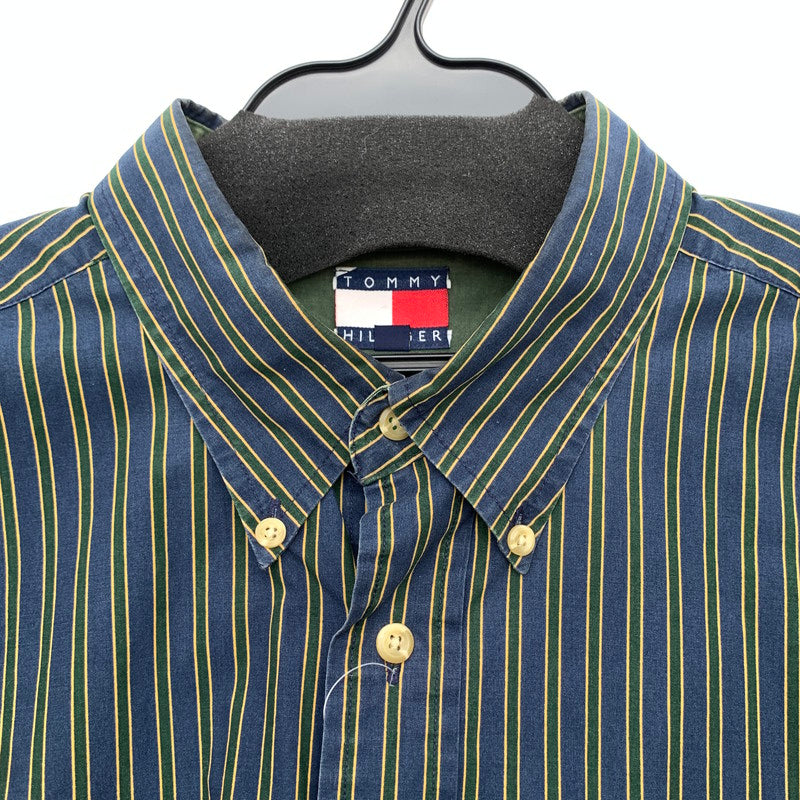 【中古品】【メンズ】 TOMMY HILFIGER トミーヒルフィガー 長袖シャツ 紺.緑.黄.ストライプ SIZE:XL フラッグタグ ※汚れ・使用感有 147-260912-io-27-fuzh 万代Net店