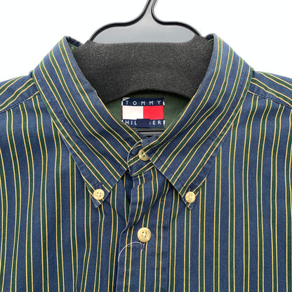 【中古品】【メンズ】 TOMMY HILFIGER トミーヒルフィガー 長袖シャツ 紺.緑.黄.ストライプ SIZE:XL フラッグタグ ※汚れ・使用感有 147-260912-io-27-fuzh 万代Net店