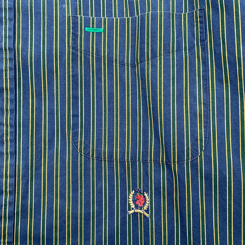 【中古品】【メンズ】 TOMMY HILFIGER トミーヒルフィガー 長袖シャツ 紺.緑.黄.ストライプ SIZE:XL フラッグタグ ※汚れ・使用感有 147-260912-io-27-fuzh 万代Net店