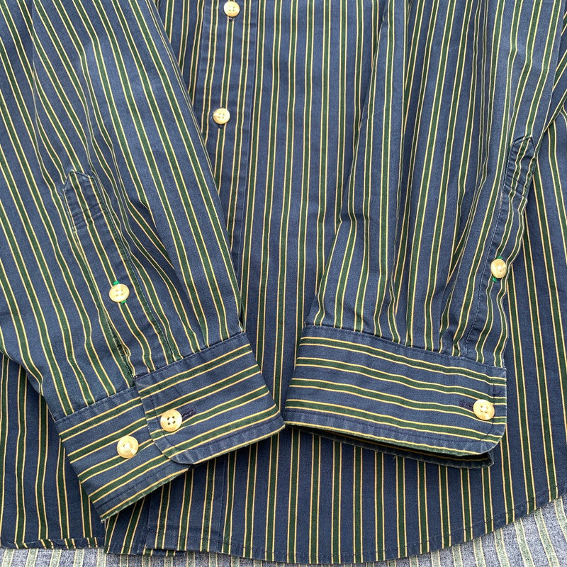 【中古品】【メンズ】 TOMMY HILFIGER トミーヒルフィガー 長袖シャツ 紺.緑.黄.ストライプ SIZE:XL フラッグタグ ※汚れ・使用感有 147-260912-io-27-fuzh 万代Net店