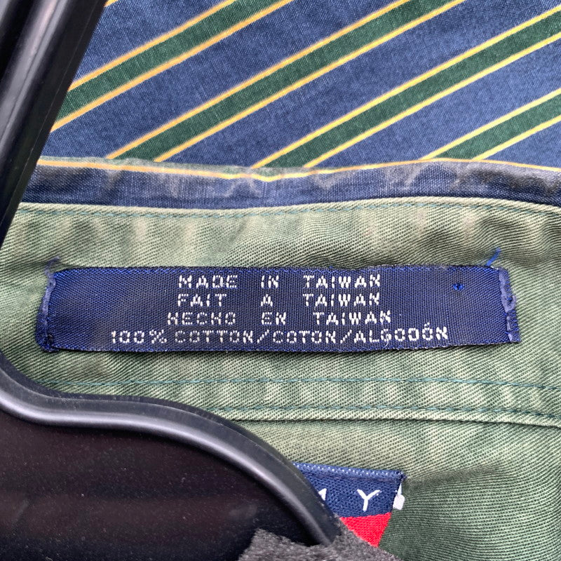 【中古品】【メンズ】 TOMMY HILFIGER トミーヒルフィガー 長袖シャツ 紺.緑.黄.ストライプ SIZE:XL フラッグタグ ※汚れ・使用感有 147-260912-io-27-fuzh 万代Net店