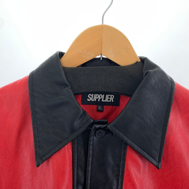 【中古品】【メンズ】 SUPPLIER サプライヤー レザーシャツ 半袖シャツ RED.BLACK/SIZE:XL 半袖 ※襟首汚れあり 142-260917-io-26-fuzh カラー：ブラックレッド 万代Net店