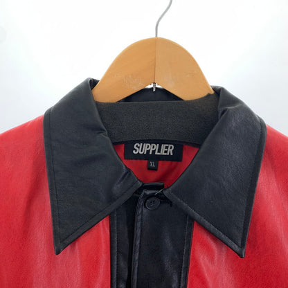【中古品】【メンズ】 SUPPLIER サプライヤー レザーシャツ 半袖シャツ RED.BLACK/SIZE:XL 半袖 ※襟首汚れあり 142-260917-io-26-fuzh カラー：ブラックレッド 万代Net店