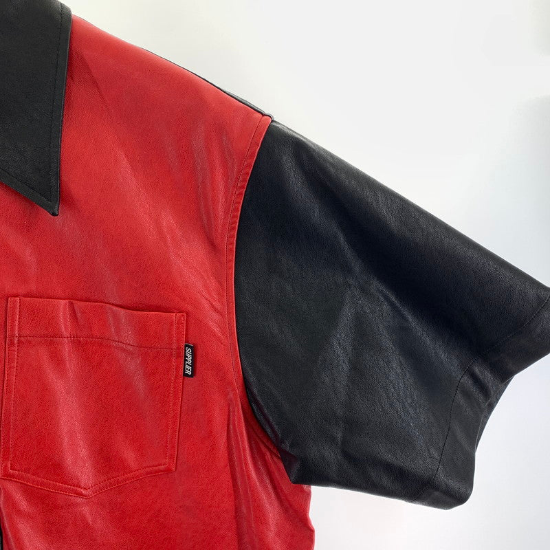 【中古品】【メンズ】 SUPPLIER サプライヤー レザーシャツ 半袖シャツ RED.BLACK/SIZE:XL 半袖 ※襟首汚れあり 142-260917-io-26-fuzh カラー：ブラックレッド 万代Net店