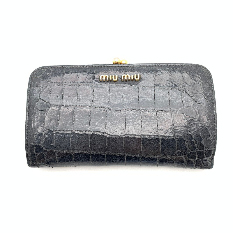 【中古品】【メンズ】 MIU MIU ミュウ ミュウ 2つ折り 財布 財布 ウォレット 181-260809-hi-17-fuzh カラー：ブラック 万代Net店