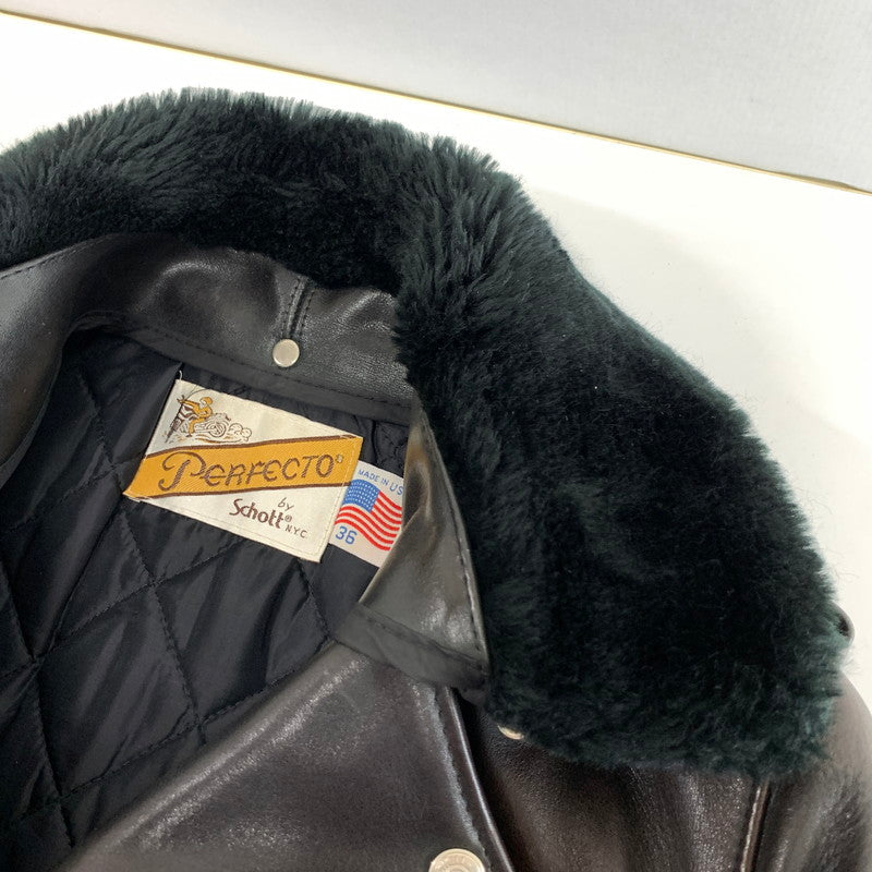 【中古品】【メンズ】 SCHOTT ショット 618M W RIDERS JACKET ライダース ジャケット USA製 襟ボア ライナー付 アウター コート 古着 145-260919-mh-01-fuzh サイズ：36 カラー：ブラック 万代Net店