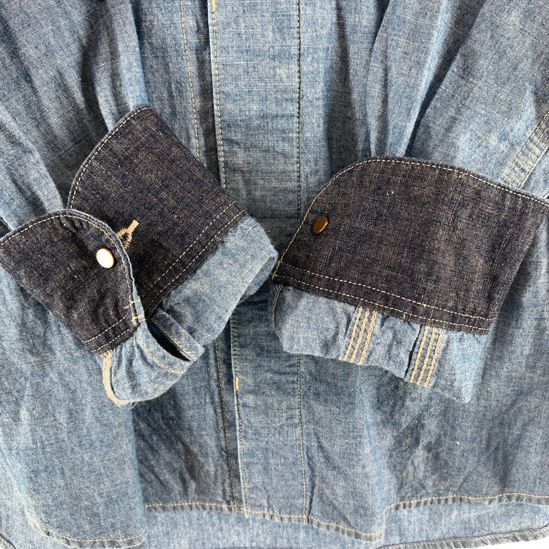 【中古品】【メンズ】 DELUXEWARE デラックスウエア 7644B 40S CHAMBRAY SHIRT シャンブレー ワーク シャツ 長袖 トップス 古着 145-260919-mh-04-fuzh サイズ：L カラー：ブルー 万代Net店