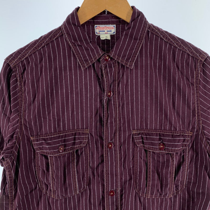 【中古品】【メンズ】 FREEWHEELERS UNION SPECIAL フリーホイラーズ ユニオンスペシャル 半袖シャツ トップス ブランド 古着 145-260922-gm-09-fuzh サイズ：16 カラー：ワインレッド 万代Net店
