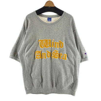 【中古品】【メンズ】 WIND AND SEA×CHAMPION REVERSE WAVE HALF SLEEVE CREW NECK SWEAT SHIRT リバースウィーブ 半袖スウェット 142-260809-hi-03-fuzh サイズ：XL カラー：グレー 万代Net店