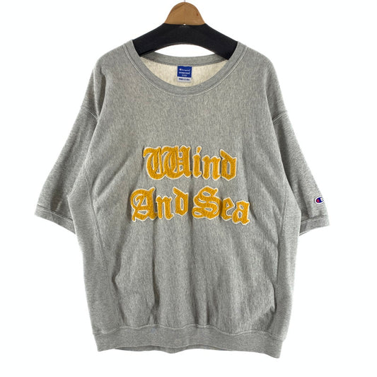 【中古品】【メンズ】 WIND AND SEA×CHAMPION REVERSE WAVE HALF SLEEVE CREW NECK SWEAT SHIRT リバースウィーブ 半袖スウェット 142-260919-gm-03-fuzh サイズ：XL カラー：グレー 万代Net店
