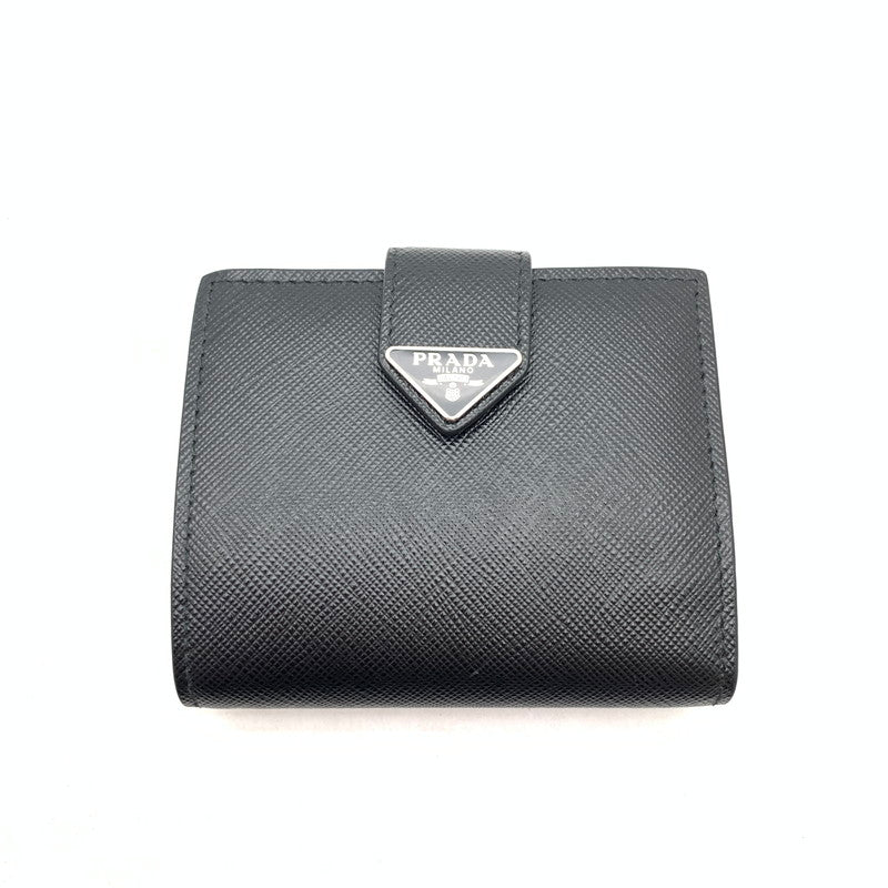 【中古品】【メンズ】 PRADA プラダ サフィアーノレザー トライアングルロゴ 二つ折り ミニ財布 財布 ウォレット 181-260809-hi-19-fuzh カラー：ブラック 万代Net店
