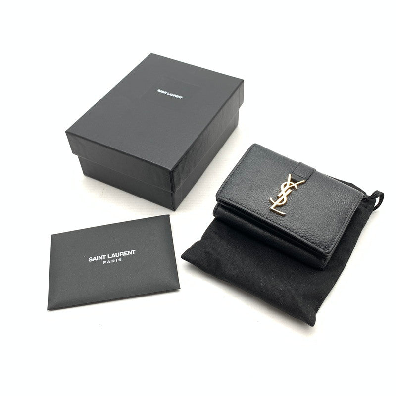 【中古品】【メンズ】 SAINT LAURENT サンローラン 669959 ORIGAMI TINY WALLET レザー 3つ折り財布 ウォレット ブランド 181-260921-gm-41-fuzh カラー：ブラック 万代Net店