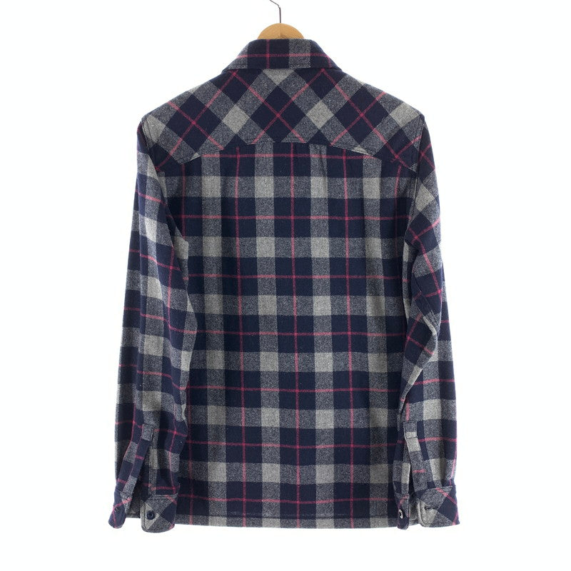 【中古品】【メンズ】 HYSTERIC GLAMOUR ヒステリックグラマー WOOL LS SHIRT ウール長袖シャツ ブランド 古着 140-260923-gm-25-fuzh サイズ：M カラー：ネイビー ピンク 万代Net店