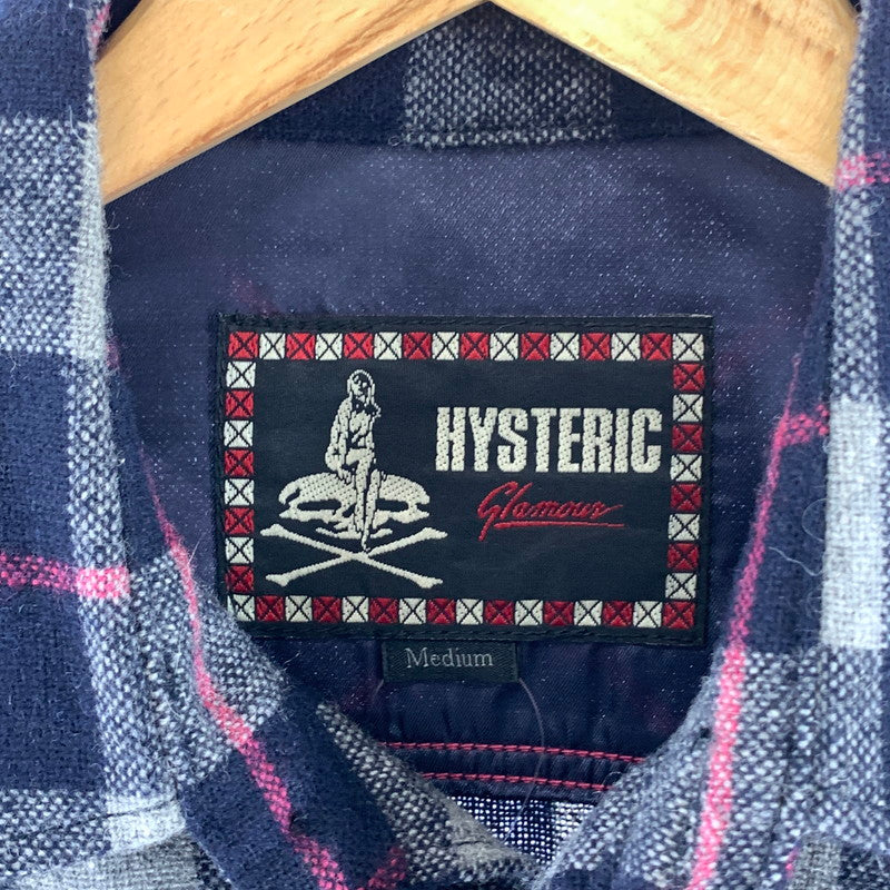 【中古品】【メンズ】 HYSTERIC GLAMOUR ヒステリックグラマー WOOL LS SHIRT ウール長袖シャツ ブランド 古着 140-260923-gm-25-fuzh サイズ：M カラー：ネイビー ピンク 万代Net店