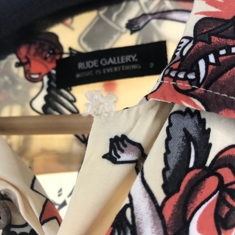 【中古品】【メンズ】 RUDE GALLERY ルードギャラリー 長袖シャツ CREAM.総柄 SIZE:2 142-260924-ky-07-fuzh 万代Net店