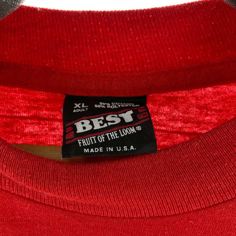 【中古品】【メンズ】 BEST ベスト 90年代 Tシャツ RED.釣りプリント 半袖 男性 ※汚れあり 145-260927-io-12-fuzh サイズ：XL カラー：レッド 万代Net店