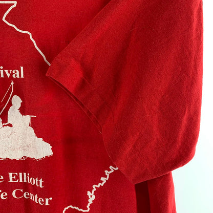 【中古品】【メンズ】 BEST ベスト 90年代 Tシャツ RED.釣りプリント 半袖 男性 ※汚れあり 145-260927-io-12-fuzh サイズ：XL カラー：レッド 万代Net店
