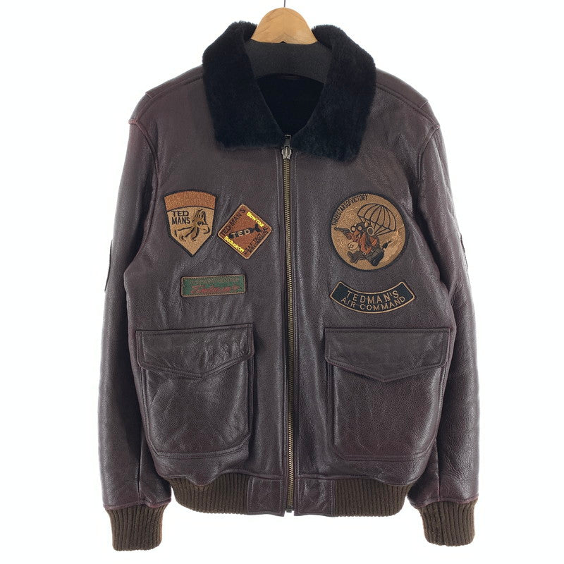 【中古品】【メンズ】 TED MAN レザー フライトジャケット 刺繍 アウター ブランド 古着 145-260923-gm-22-fuzh サイズ：L カラー：ブラウン 万代Net店