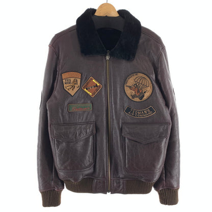 【中古品】【メンズ】 TED MAN レザー フライトジャケット 刺繍 アウター ブランド 古着 145-260923-gm-22-fuzh サイズ：L カラー：ブラウン 万代Net店