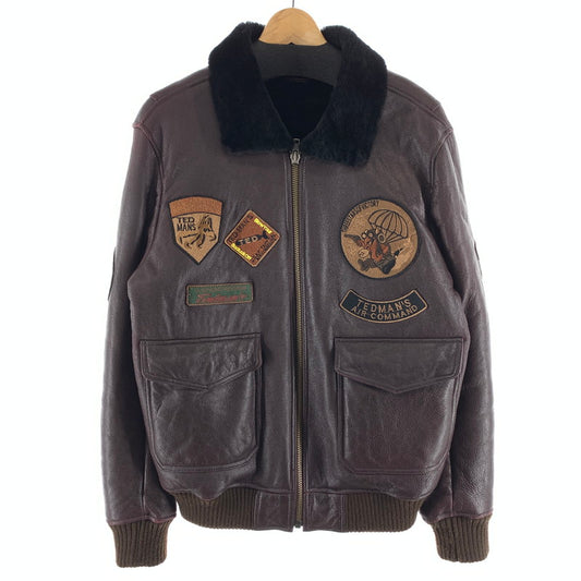 【中古品】【メンズ】 TED MAN レザー フライトジャケット 刺繍 アウター ブランド 古着 145-260923-gm-22-fuzh サイズ：L カラー：ブラウン 万代Net店