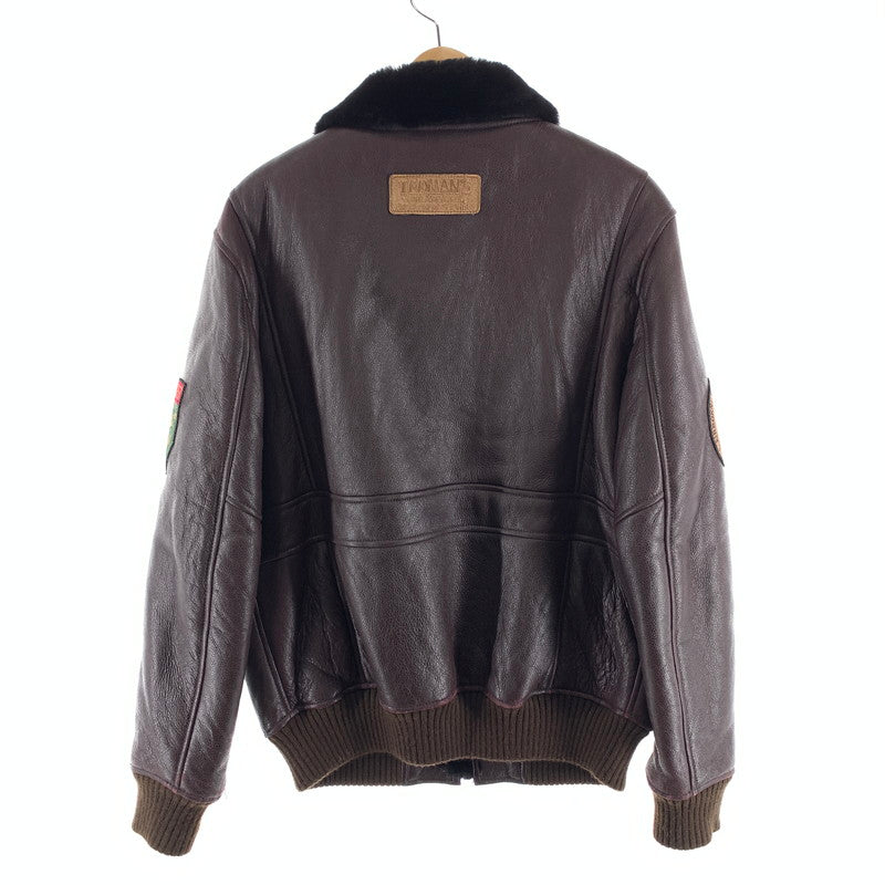 【中古品】【メンズ】 TED MAN レザー フライトジャケット 刺繍 アウター ブランド 古着 145-260923-gm-22-fuzh サイズ：L カラー：ブラウン 万代Net店