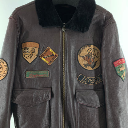 【中古品】【メンズ】 TED MAN レザー フライトジャケット 刺繍 アウター ブランド 古着 145-260923-gm-22-fuzh サイズ：L カラー：ブラウン 万代Net店
