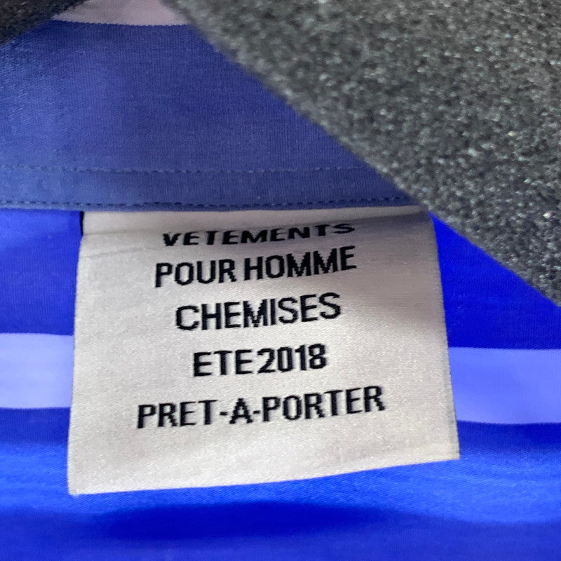 【中古品】【メンズ】 VETEMENTS ヴェトモン ストライプ 長袖シャツ オーバーサイズ ブランド 古着 140-260923-gm-46-fuz サイズ：XS カラー：ブルー ホワイト 万代Net店