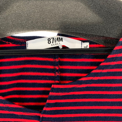 【中古品】【メンズ】 87MM パルチルエムエム UNBALANCED M STRIPE-T RED.NAVY ボーダー アシンメトリー アシメ 切替 ロングTシャツ ロンT 男性 ※汚れあり 147-260927-io-10-fuzh サイズ：L カラー：レッドネイビー 万代Net店