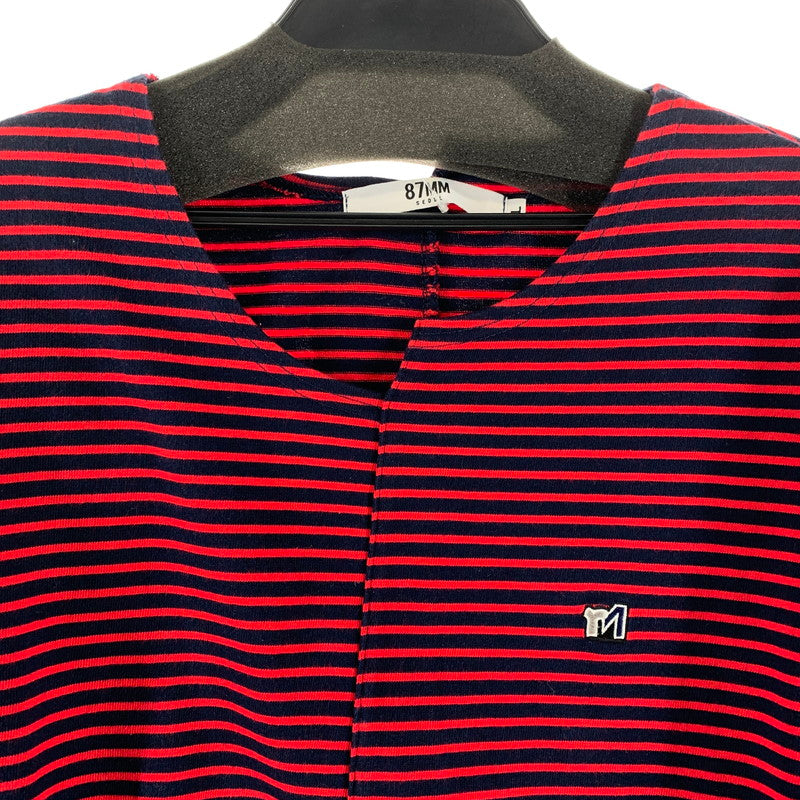 【中古品】【メンズ】 87MM パルチルエムエム UNBALANCED M STRIPE-T RED.NAVY ボーダー アシンメトリー アシメ 切替 ロングTシャツ ロンT 男性 ※汚れあり 147-260927-io-10-fuzh サイズ：L カラー：レッドネイビー 万代Net店