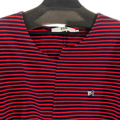 【中古品】【メンズ】 87MM パルチルエムエム UNBALANCED M STRIPE-T RED.NAVY ボーダー アシンメトリー アシメ 切替 ロングTシャツ ロンT 男性 ※汚れあり 147-260927-io-10-fuzh サイズ：L カラー：レッドネイビー 万代Net店