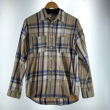 【中古品】【メンズ】 AVIREX アヴィレックス 6185092 EMBROIDERED CHECK SHIRT チェックシャツ 長袖シャツ BEIGE 男性 145-260927-io-13-fuzh サイズ：L カラー：ベージュ 万代Net店