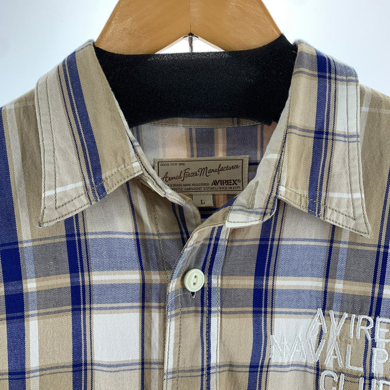 【中古品】【メンズ】 AVIREX アヴィレックス 6185092 EMBROIDERED CHECK SHIRT チェックシャツ 長袖シャツ BEIGE 男性 145-260927-io-13-fuzh サイズ：L カラー：ベージュ 万代Net店