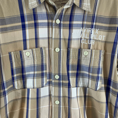 【中古品】【メンズ】 AVIREX アヴィレックス 6185092 EMBROIDERED CHECK SHIRT チェックシャツ 長袖シャツ BEIGE 男性 145-260927-io-13-fuzh サイズ：L カラー：ベージュ 万代Net店