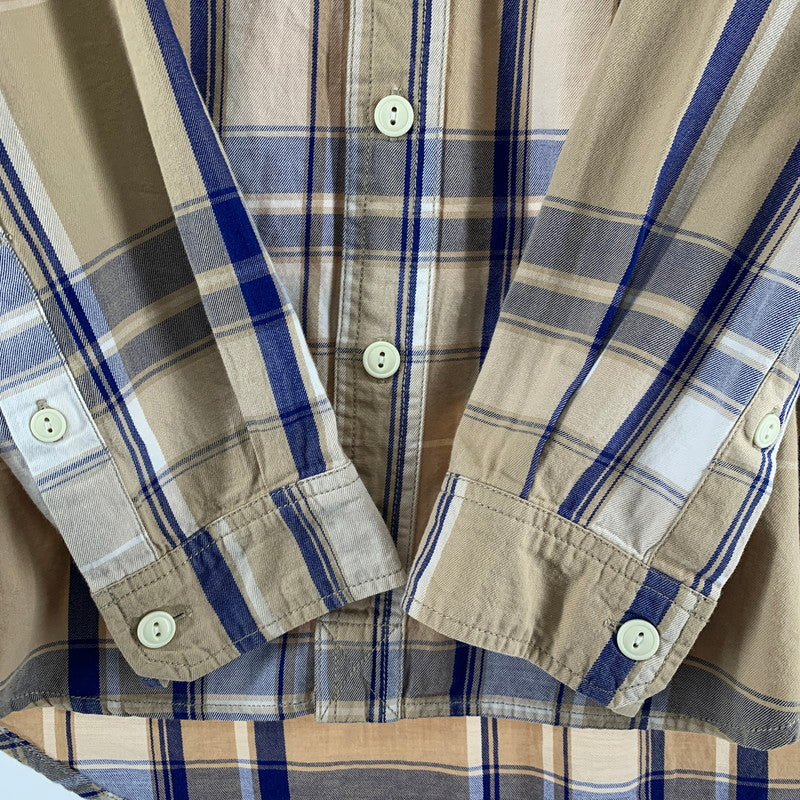 【中古品】【メンズ】 AVIREX アヴィレックス 6185092 EMBROIDERED CHECK SHIRT チェックシャツ 長袖シャツ BEIGE 男性 145-260927-io-13-fuzh サイズ：L カラー：ベージュ 万代Net店