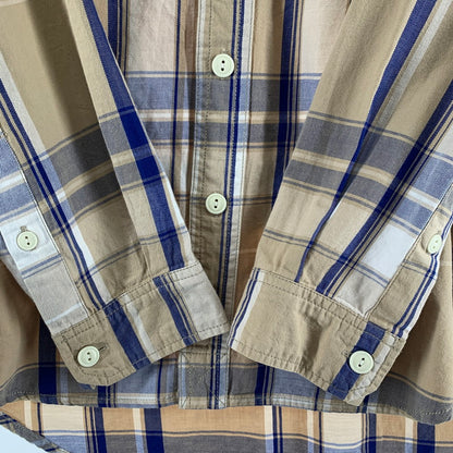 【中古品】【メンズ】 AVIREX アヴィレックス 6185092 EMBROIDERED CHECK SHIRT チェックシャツ 長袖シャツ BEIGE 男性 145-260927-io-13-fuzh サイズ：L カラー：ベージュ 万代Net店
