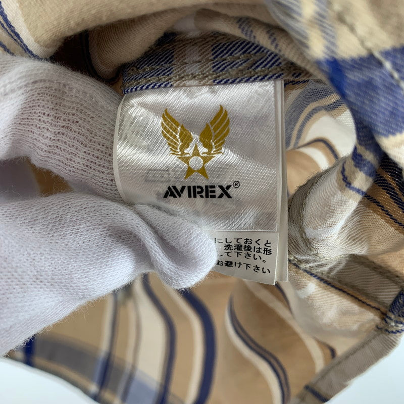【中古品】【メンズ】 AVIREX アヴィレックス 6185092 EMBROIDERED CHECK SHIRT チェックシャツ 長袖シャツ BEIGE 男性 145-260927-io-13-fuzh サイズ：L カラー：ベージュ 万代Net店