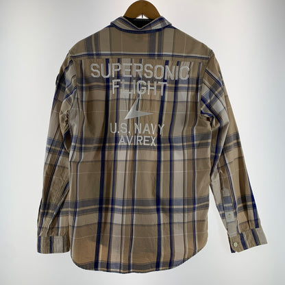 【中古品】【メンズ】 AVIREX アヴィレックス 6185092 EMBROIDERED CHECK SHIRT チェックシャツ 長袖シャツ BEIGE 男性 145-260927-io-13-fuzh サイズ：L カラー：ベージュ 万代Net店