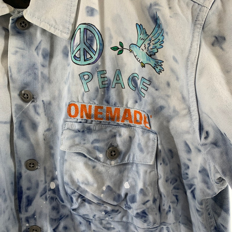 【中古品】【メンズ】 ONEMADE ワンメイド 長袖シャツ BLUE.タイダイ 長袖 シャツ 男性 おしゃれ お洒落 ※汚れ・使用感・ボタンほつれあり 140-260927-io-24-fuzh サイズ：46 カラー：ブルータイダイ 万代Net店