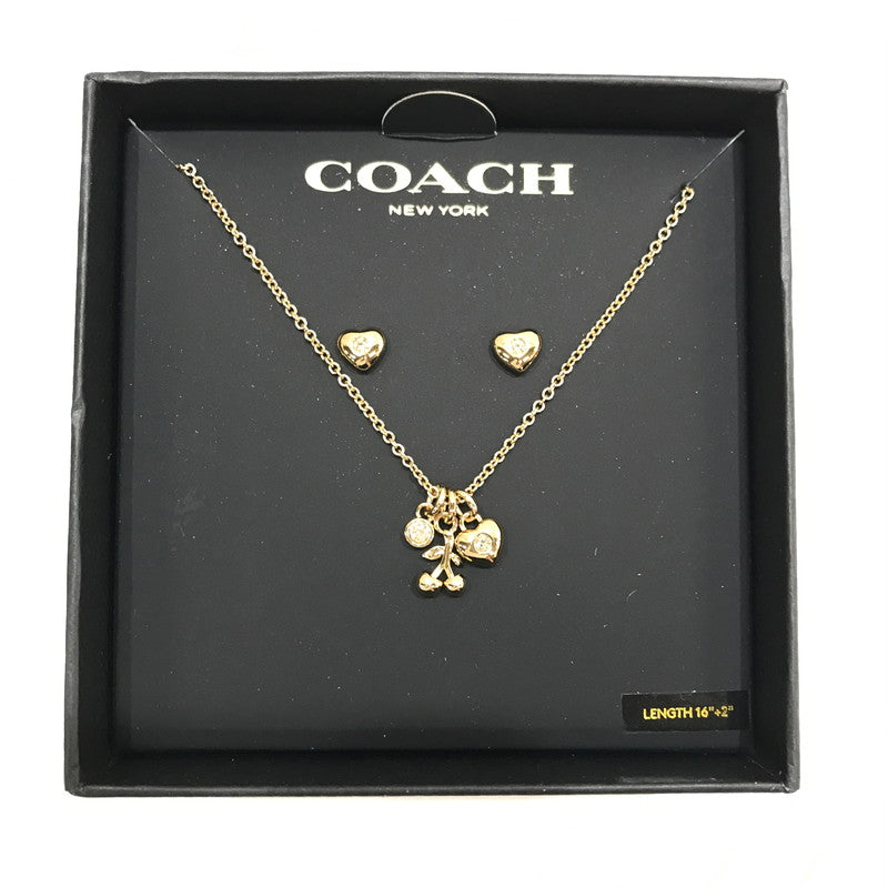 【中古品】【メンズ】 COACH コーチ ネックレス ピアスセット カラー:ゴールド ハート＆チェリー モチーフ 箱有 182-260930-ky-13-fuzh 万代Net店