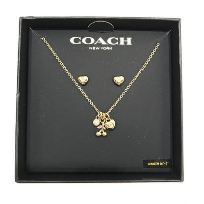 【中古品】【メンズ】 COACH コーチ ネックレス ピアスセット カラー:ゴールド ハート＆チェリー モチーフ 箱有 182-260930-ky-13-fuzh 万代Net店