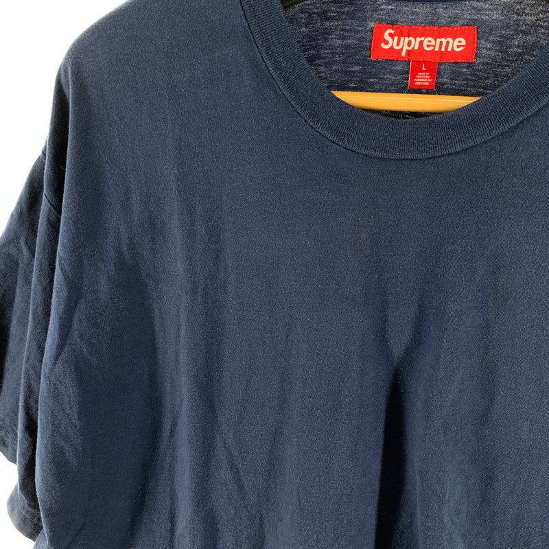 【中古品】【メンズ】 SUPREME シュプリーム INTARSIA SPELLOUT SS TOP 半袖Tシャツ カットソー 149-260927-gm-22-fuzh サイズ：L カラー：ネイビー 万代Net店