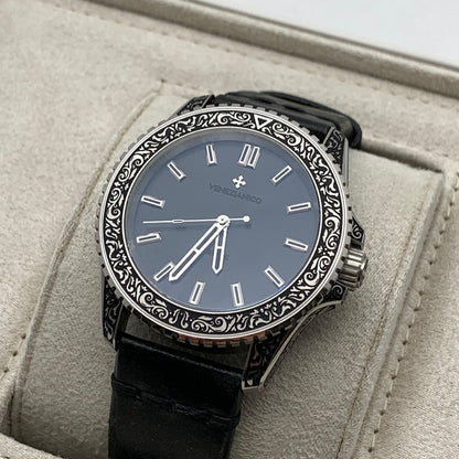 【中古品】【メンズ】 VENEZIANICO ヴェネチアニコ 自動巻き 腕時計 レザーベルト ブランド ジュエリー 197-260926-gm-43-fuz カラー：ブラック シルバー 自動巻き 万代Net店